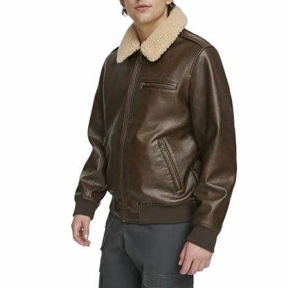Levi's Men's Faux Leather Aviator Bomber Jacket with Sherpa Collar 3 Levi's Men's Faux Leather Aviator Bomber Jacket with Sherpa Collar - Image 3