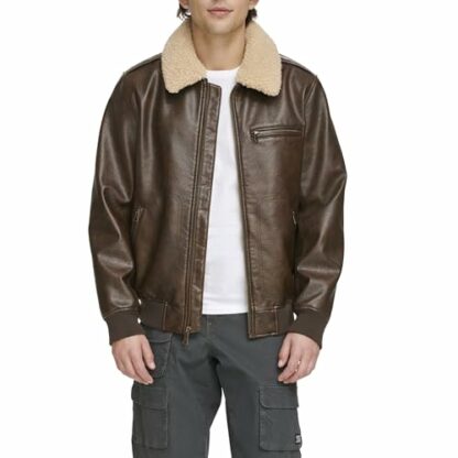 Levi's Men's Faux Leather Aviator Bomber Jacket with Sherpa Collar 2 Levi's Men's Faux Leather Aviator Bomber Jacket with Sherpa Collar - Image 2