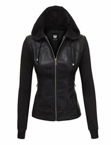 Lock and Love Women's Removable Hooded Faux Leather Jacket Moto Biker Coat