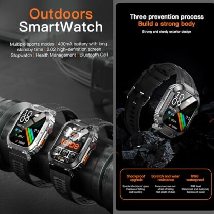 MYSHUN Men's Smartwatch with Phone Function, 2.02 Inch Touchscreen IP68 Waterproof Steel Sports Watch Activity Tracker with Blood Pressure Measurement 123 Sports Modes Watch Compatible with iOS - Image 3