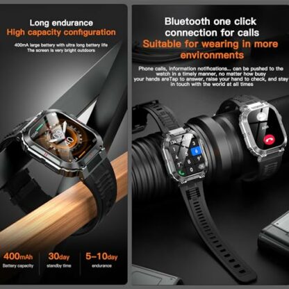 MYSHUN Men's Smartwatch with Phone Function, 2.02 Inch Touchscreen IP68 Waterproof Steel Sports Watch Activity Tracker with Blood Pressure Measurement 123 Sports Modes Watch Compatible with iOS - Image 4