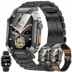 MYSHUN Men's Smartwatch with Phone Function, 2.02 Inch Touchscreen IP68 Waterproof Steel Sports Watch Activity Tracker with Blood Pressure Measurement 123 Sports Modes Watch Compatible with iOS