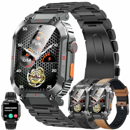 MYSHUN Men's Smartwatch with Phone Function, 2.02 Inch Touchscreen IP68 Waterproof Steel Sports Watch Activity Tracker with Blood Pressure Measurement 123 Sports Modes Watch Compatible with iOS - Image 2