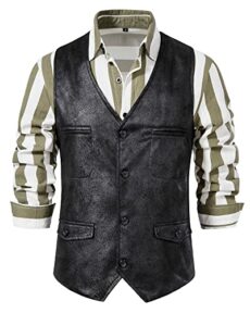 MakingDa Men's Suede Waistcoats V Neck Slim Fit Casual Classic Retro Single Breasted Vest