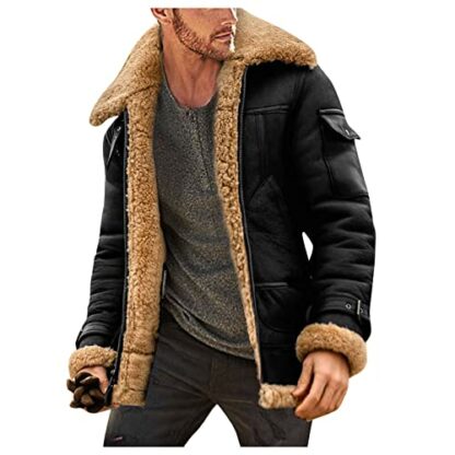 Men Sherpa Lined Jacket, Men's Winter Shearling Leather Coat Faux Suede Sherpa Lined Sheepskin Jacket - Image 2