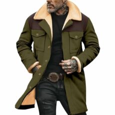 Men'S Vintage Suede Jackets Plush Revers Collar Retro Long Sleeve Mutil Cargo Pockets Warm Winter Outdoor Mens Jacket