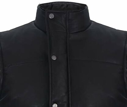 Men's Black Leather Puffer Padded Vest Waistcoat - Image 4