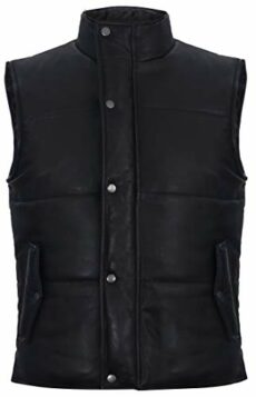Men's Black Leather Puffer Padded Vest Waistcoat