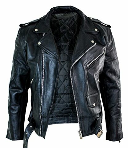 Mens Cow Hide Original Cross Zip Brando Biker Motorcycle Real Leather Jacket - Image 4