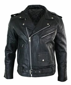 Mens Cow Hide Original Cross Zip Brando Biker Motorcycle Real Leather Jacket