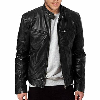 Men's Leather Biker Jacket - Vintage Leather Jacket Men Motorcycle - Stand Collar Distressed Leather Bomber Jacket Men 4 Men's Leather Biker Jacket - Vintage Leather Jacket Men Motorcycle - Stand Collar Distressed Leather Bomber Jacket Men - Image 4