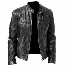 Men's Leather Biker Jacket - Vintage Leather Jacket Men Motorcycle - Stand Collar Distressed Leather Bomber Jacket Men