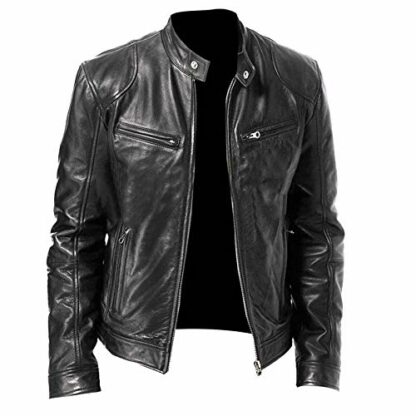 Men's Leather Biker Jacket - Vintage Leather Jacket Men Motorcycle - Stand Collar Distressed Leather Bomber Jacket Men 2 Men's Leather Biker Jacket - Vintage Leather Jacket Men Motorcycle - Stand Collar Distressed Leather Bomber Jacket Men - Image 2