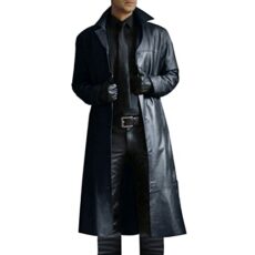 Mens Leather Jacket Long Trench Coat Sale Windbreaker Gothic Faux Leather Steampunk Overcoat Full Length Clearance Winter Casual Outwear Lapel Bomber Motorcycle Coat Biker Jacket UK Plus Size 8-22