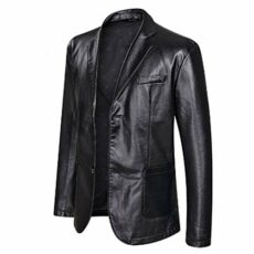 Men's Leather Jacket Spring and Autumn Winter Blazer Lapel PU Faux Leather Suit Coats Motorcycle Jacket Button Smart Casual Biker Style Jacket