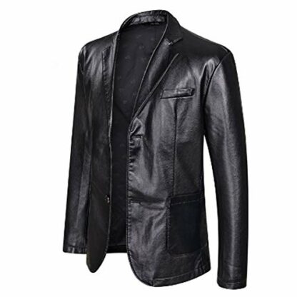 Men's Leather Jacket Spring and Autumn Winter Blazer Lapel PU Faux Leather Suit Coats Motorcycle Jacket Button Smart Casual Biker Style Jacket 2 Men's Leather Jacket Spring and Autumn Winter Blazer Lapel PU Faux Leather Suit Coats Motorcycle Jacket Button Smart Casual Biker Style Jacket - Image 2