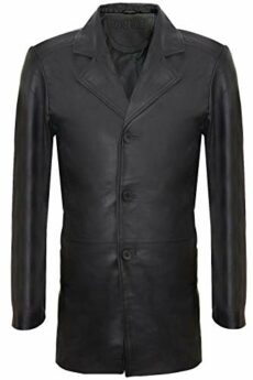 Mens Longh 3/4 Black Cromby 3 Button Lamb Nappa Leather Blazer Classic Retro Harrington Coat Jacket