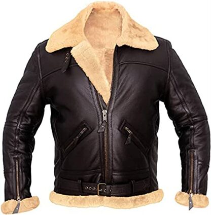 Men's RAF Aviator Bomber Jacket B3 Real Shearling Sheepskin Fur Leather Jacket Leather Winter Jacket - Image 4