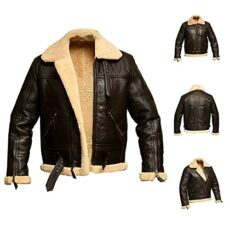 Men's RAF Aviator Bomber Jacket B3 Real Shearling Sheepskin Fur Leather Jacket Leather Winter Jacket