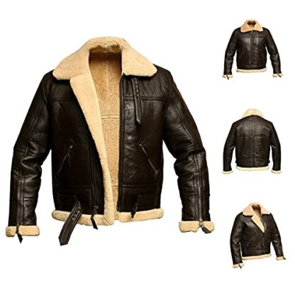 Men's RAF Aviator Bomber Jacket B3 Real Shearling Sheepskin Fur Leather Jacket Leather Winter Jacket - Image 2