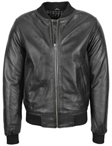 Mens Real Leather Bomber Jacket MA-1 Varsity Style Ryan