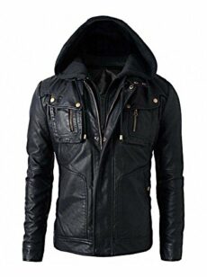 Mens Slim Fit Hooded Biker Leather Jacket