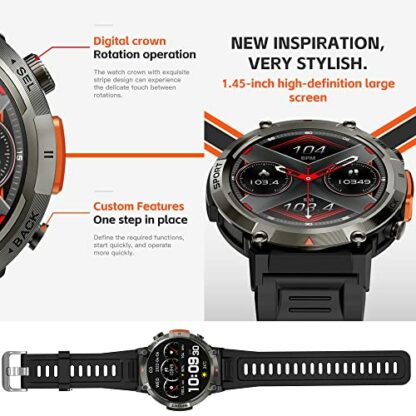 Men's Smartwatch with Phone Function, 1.45 Inch Touchscreen, 5 ATM Waterproof Sports Watch, Activity Tracker with Blood Pressure Monitor, 123 Sports Modes, Military Watch Compatible with iOS Android - Image 4