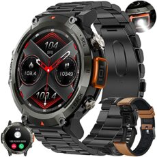 Men's Smartwatch with Phone Function, 1.45 Inch Touchscreen, 5 ATM Waterproof Sports Watch, Activity Tracker with Blood Pressure Monitor, 123 Sports Modes, Military Watch Compatible with iOS Android