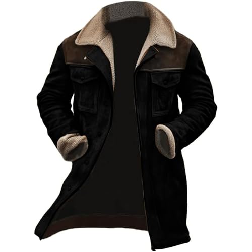 Mens Suede Leather Jacket Turn-Down Collar Flap Pockets Trucker Jacket Brown Vintage Fleece Lined Jacket Faux Suede Oversized Trench Coat Motorcycle Western Work Jacket Winter Warm Overcoat Outwear 3 Mens Suede Leather Jacket Turn-Down Collar Flap Pockets Trucker Jacket Brown Vintage Fleece Lined Jacket Faux Suede Oversized Trench Coat Motorcycle Western Work Jacket Winter Warm Overcoat Outwear - Image 3