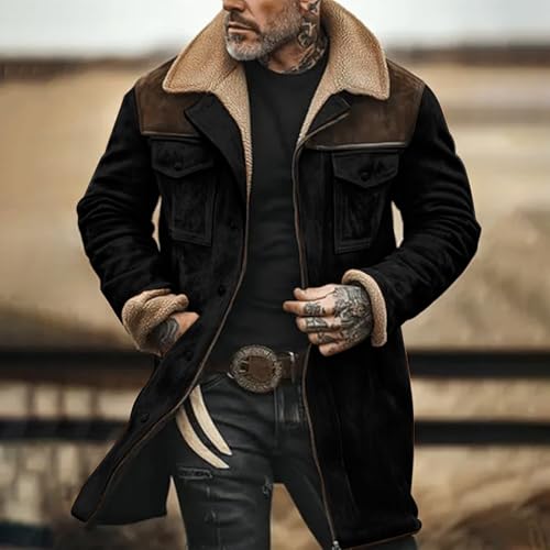 Mens Suede Leather Jacket Turn-Down Collar Flap Pockets Trucker Jacket Brown Vintage Fleece Lined Jacket Faux Suede Oversized Trench Coat Motorcycle Western Work Jacket Winter Warm Overcoat Outwear 4 Mens Suede Leather Jacket Turn-Down Collar Flap Pockets Trucker Jacket Brown Vintage Fleece Lined Jacket Faux Suede Oversized Trench Coat Motorcycle Western Work Jacket Winter Warm Overcoat Outwear - Image 4