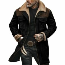 Mens Suede Leather Jacket Turn-Down Collar Flap Pockets Trucker Jacket Brown Vintage Fleece Lined Jacket Faux Suede Oversized Trench Coat Motorcycle Western Work Jacket Winter Warm Overcoat Outwear