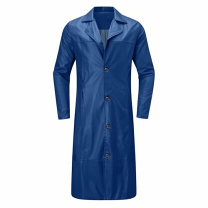 Men's Trench Coat, Solid Color Pu Leather Full Length Windbreaker Gothic Faux Leather Steampunk Overcoat Casual Outwear Lapel Windproof Motorcycle Button Up Long Trench Coat for Winter - Image 3