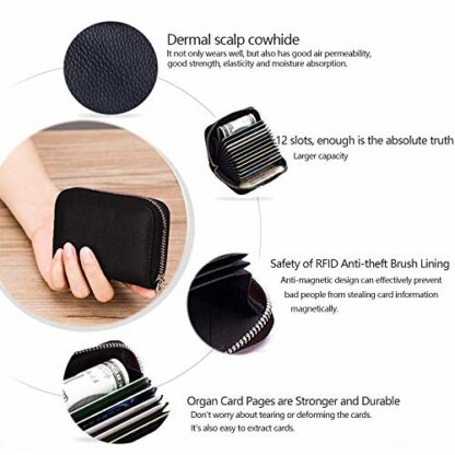 Meowoo Credit Card Holder RFID Blocking Genuine Leather Mini Credit Card Wallet Purse with Zipper for Women Men 4 Meowoo Credit Card Holder RFID Blocking Genuine Leather Mini Credit Card Wallet Purse with Zipper for Women Men - Image 4