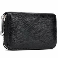 Meowoo Credit Card Holder RFID Blocking Genuine Leather Mini Credit Card Wallet Purse with Zipper for Women Men