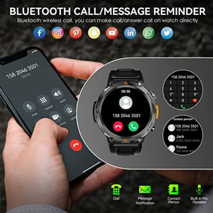 Military Smart Watch for Men (Call Receive/Dial), 1.45 Inches HD Outdoor Tactical Rugged Smartwatch, Sports Fitness Tracker Watch with Heart Rate Blood Pressure Sleep Monitor for iPhone Android Phone - Image 3