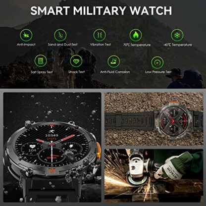Military Smart Watch for Men (Call Receive/Dial), 1.45 Inches HD Outdoor Tactical Rugged Smartwatch, Sports Fitness Tracker Watch with Heart Rate Blood Pressure Sleep Monitor for iPhone Android Phone - Image 4
