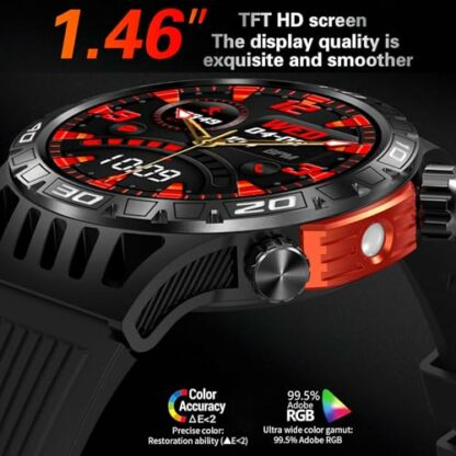 Military Smart Watch for Men with LED Flashlight Answer/Dial Call Bluetooth Smartwatch for Android iOS Phones Sleep Tracker Outdoor Fitness Compass Watch Pedometer - Image 3