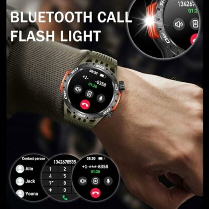 Military Smart Watch for Men with LED Flashlight Answer/Dial Call Bluetooth Smartwatch for Android iOS Phones Sleep Tracker Outdoor Fitness Compass Watch Pedometer - Image 4