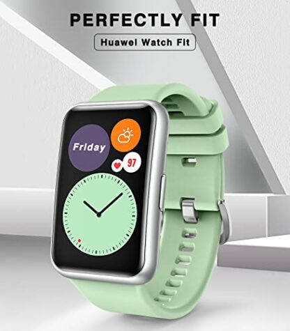 MoKo 4-Pack Straps Compatible with Huawei Watch Fit Active/Elegant Smartwatch, Soft Silicone Replacement Watch Band Bracelet Wristband, Green/Wine Red/Blue Gray/Graphite Black - Image 3