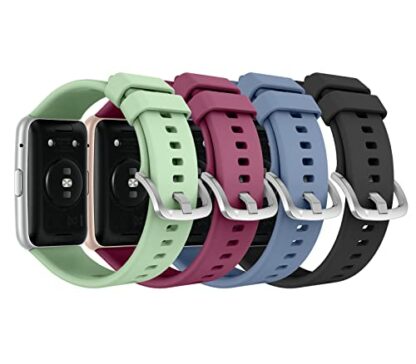 MoKo 4-Pack Straps Compatible with Huawei Watch Fit Active/Elegant Smartwatch, Soft Silicone Replacement Watch Band Bracelet Wristband, Green/Wine Red/Blue Gray/Graphite Black - Image 2
