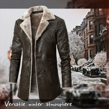 NIDSNID Leather Jacket Mens,Sheep Shearling Warm Bomber Jacket for Winters,Winter Trench Coat Warm Thick Outwear Fluffy Motorcycle Cargo Biker Jacket Overcoat for Men 4 NIDSNID Leather Jacket Mens,Sheep Shearling Warm Bomber Jacket for Winters,Winter Trench Coat Warm Thick Outwear Fluffy Motorcycle Cargo Biker Jacket Overcoat for Men - Image 4
