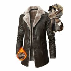 NIDSNID Leather Jacket Mens,Sheep Shearling Warm Bomber Jacket for Winters,Winter Trench Coat Warm Thick Outwear Fluffy Motorcycle Cargo Biker Jacket Overcoat for Men