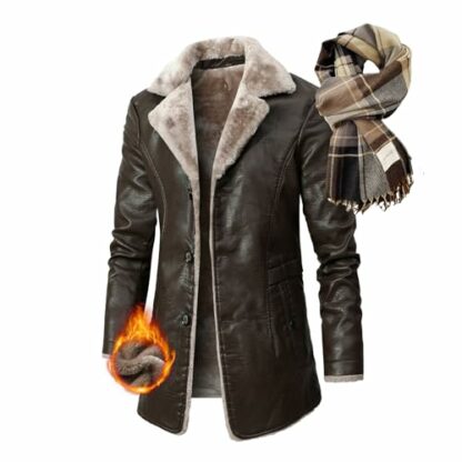 NIDSNID Leather Jacket Mens,Sheep Shearling Warm Bomber Jacket for Winters,Winter Trench Coat Warm Thick Outwear Fluffy Motorcycle Cargo Biker Jacket Overcoat for Men 2 NIDSNID Leather Jacket Mens,Sheep Shearling Warm Bomber Jacket for Winters,Winter Trench Coat Warm Thick Outwear Fluffy Motorcycle Cargo Biker Jacket Overcoat for Men - Image 2