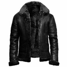 NLAVW Men Flying Winter Jacket,Shearling Leather Jacket Bomber Warm Filling Biker Motorcycle Fur Coat Jacket