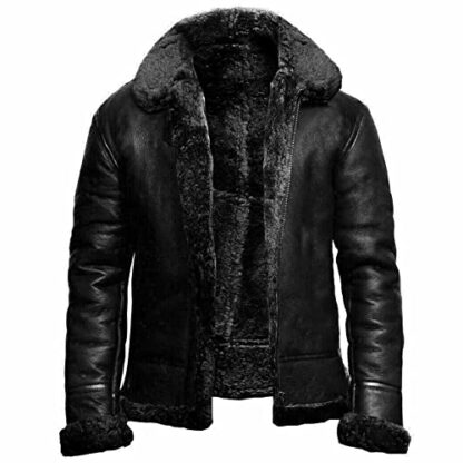 NLAVW Men Flying Winter Jacket,Shearling Leather Jacket Bomber Warm Filling Biker Motorcycle Fur Coat Jacket - Image 2