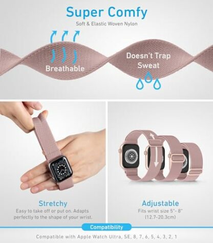 Nylon Apple Watch Band for 1/2/3/4/5/6/7/8/SE/Ultra Apple Watch, Adjustable Strap Replacement for iWatch bands (38mm, 40mm, 41mm, 42mm, 44mm, 45mm, 49mm) - Image 4