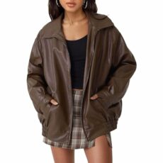 PDYLZWZY Women Oversized Jackets Faux Leather Motorcycle Coat Plus Size Autumn Outfits Y2K Fashion Clothes with Zipper