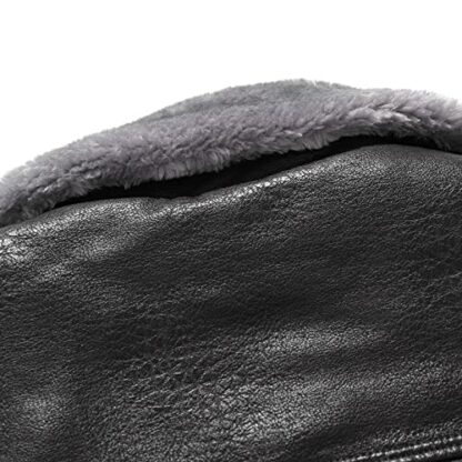 Padded Leather Jackets Mens, Leather Trench Coat Mens Mens Faux Pu Leather Fur Collar Motorbike Jacket Fleece Sherpa Lined Long Trench Coats Long Business Vintage Lapel Leather Plush Jacket - Image 4
