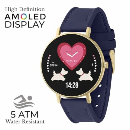 RADLEY Series 28 Amoled Smart Watch for Women with 1.19", Heart Rate, Bluetooth, Sleep Tracking, Sports Modes, Blood Oxygen, 5ATM Water Resistance, Ink Blue Leather Strap - Image 3