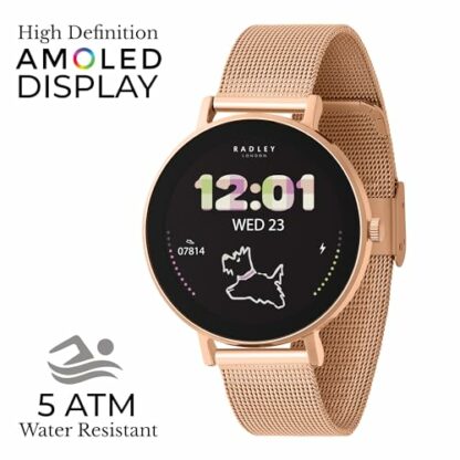 RADLEY Series 28 Amoled Smart Watch for Women with 1.19", Heart Rate, Bluetooth, Sleep Tracking, Sports Modes, Blood Oxygen, 5ATM Water Resistance, Rose Gold Mesh Stainless Steel Strap - Image 3